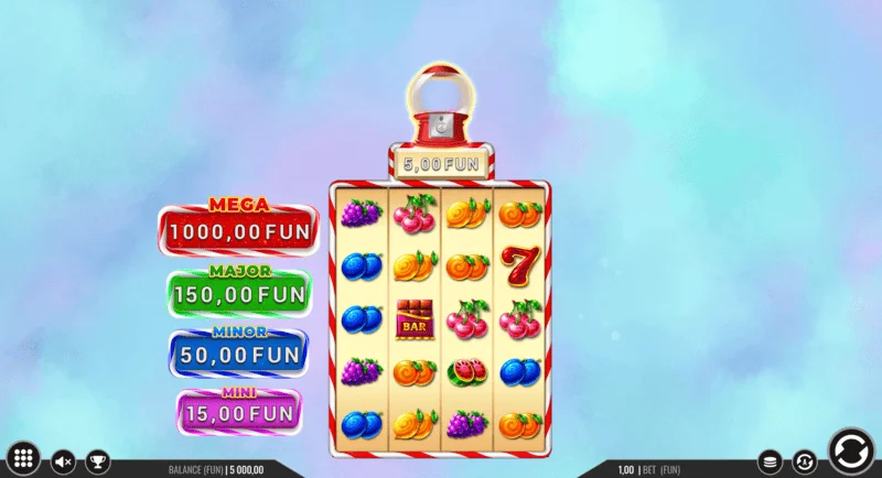 Sweet Candy Cash Stash - екран на играта с колони и контролни бутони
